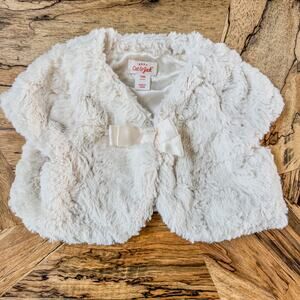 18 Months, Baby Cat & Jack , Ivory/White Faux Fur Sweater Cape with Satin Bow